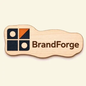 Muotoon leikattu puinen nimikyltti väripainatuksella