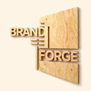 Puinen yrityslogokyltti leikattu